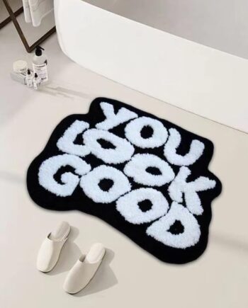 Alfombra de baño de 25 x 21 pulgadas, de microfibra suave y absorbente, con parte trasera de goma antideslizante, lavable a máquina, para suelo de baño, bañera y ducha (negro, te ves bien)