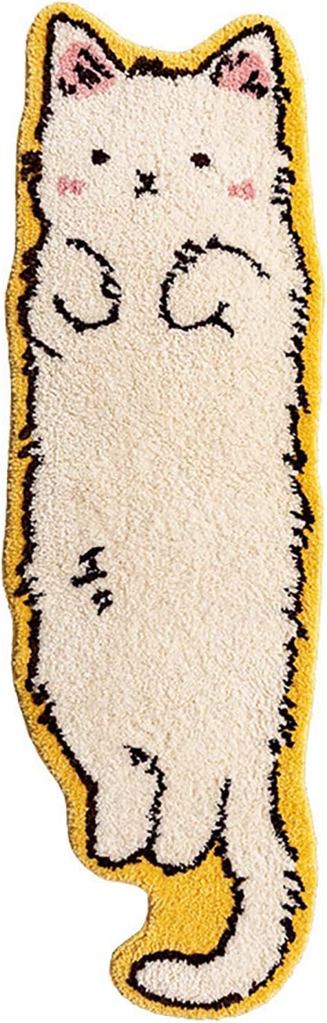 Alfombra de noche suave y peluda con diseño de gato con forma irregular, lavable a máquina (15.75 x 47.24 pulgadas)