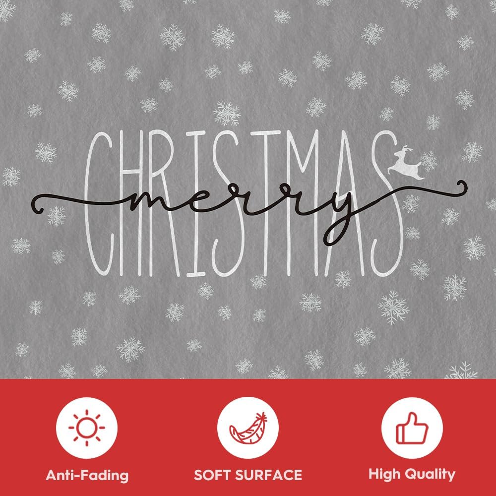 Artoid Mode Alfombra de pino gris con texto en inglés «Merry Christmas», decoración del hogar, de bajo perfil, lavable para entrada, dormitorio, sala de estar, lavandería, oficina, interior, 5 x 7