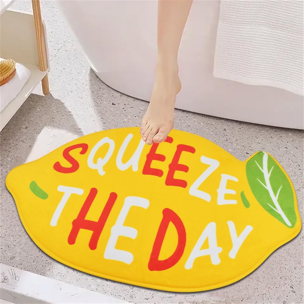 Vanleonet Alfombra de baño de limón, alfombras de baño antideslizantes, lavables, esponjosas, suaves y absorbentes, bonita alfombra de baño de limón, 30 x 20 pulgadas