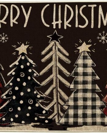 Artoid Mode Felpudo decorativo con diseño de árboles de Navidad, color negro, de bajo perfil, para interiores y exteriores, 17 x 29 pulgadas