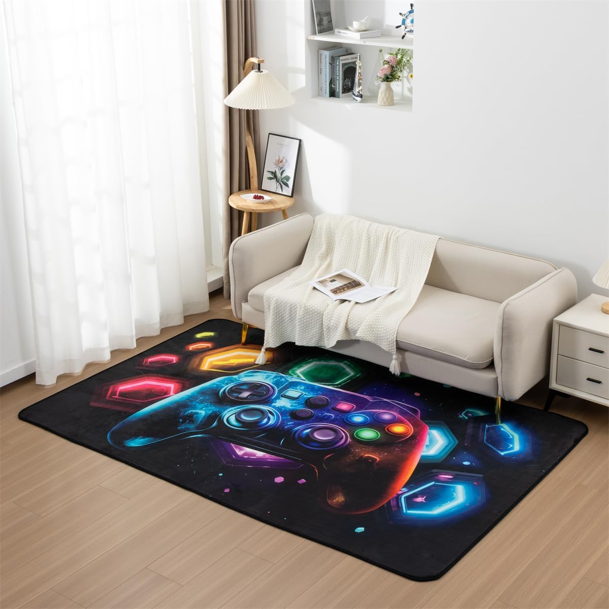 NTBED Tapete de consola de juegos Galaxy para dormitorio, sofá, sala de juegos, decoración geométrica para mesita de noche, alfombra decorativa para el suelo de los jugadores (5 x 8 pies, negro)