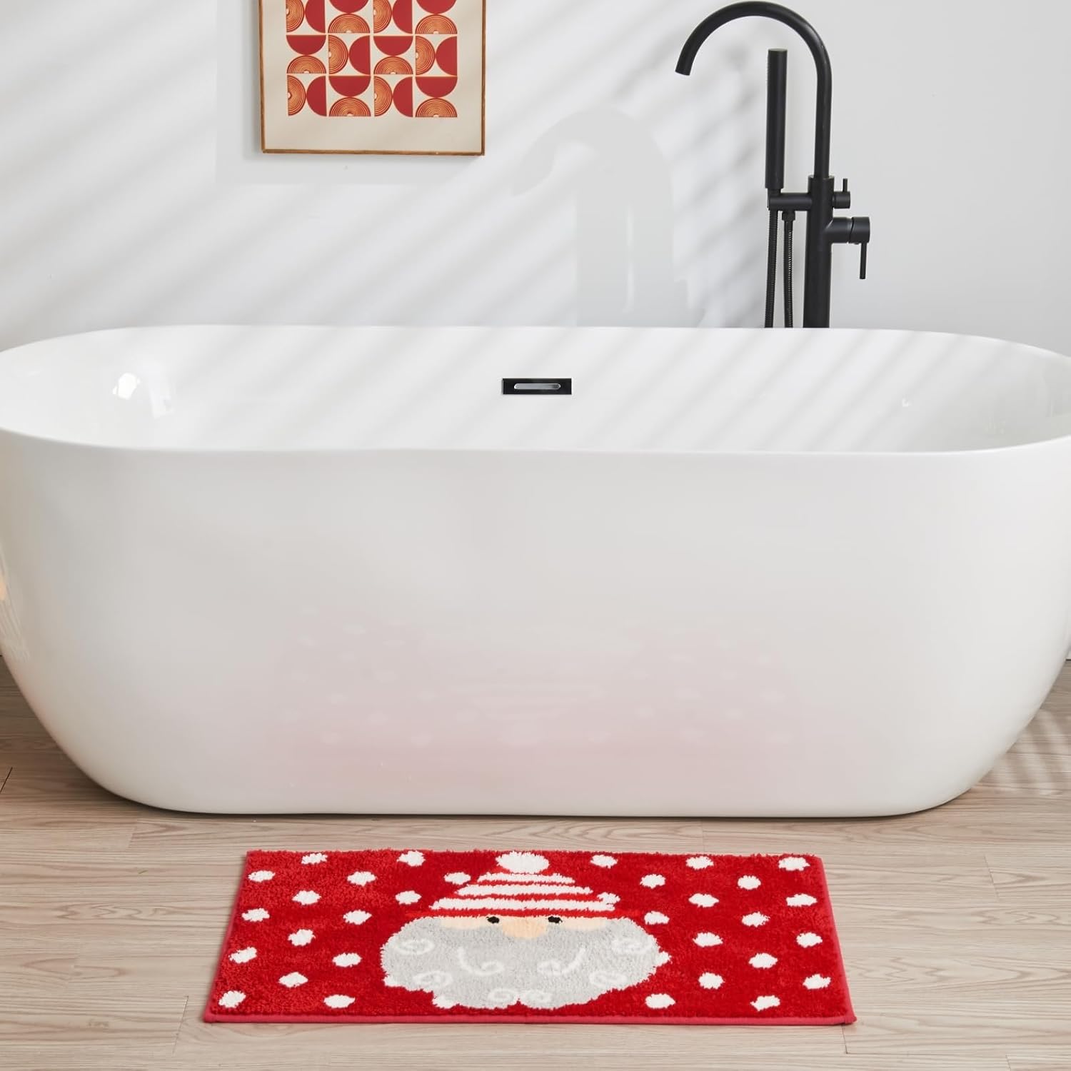 Douceur Tapetes de baño de Navidad con diseño de Papá Noel, bonitos tapetes de baño rojos, antideslizantes, suaves y absorbentes, lavables, 24 x 16 pulgadas