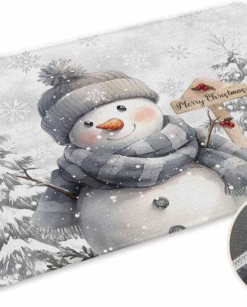Tapete de bienvenida de muñeco de nieve de Navidad, diseño de copo de nieve blanco, tapete de puerta de vacaciones de invierno, goma antideslizante, 18 x 30 pulgadas