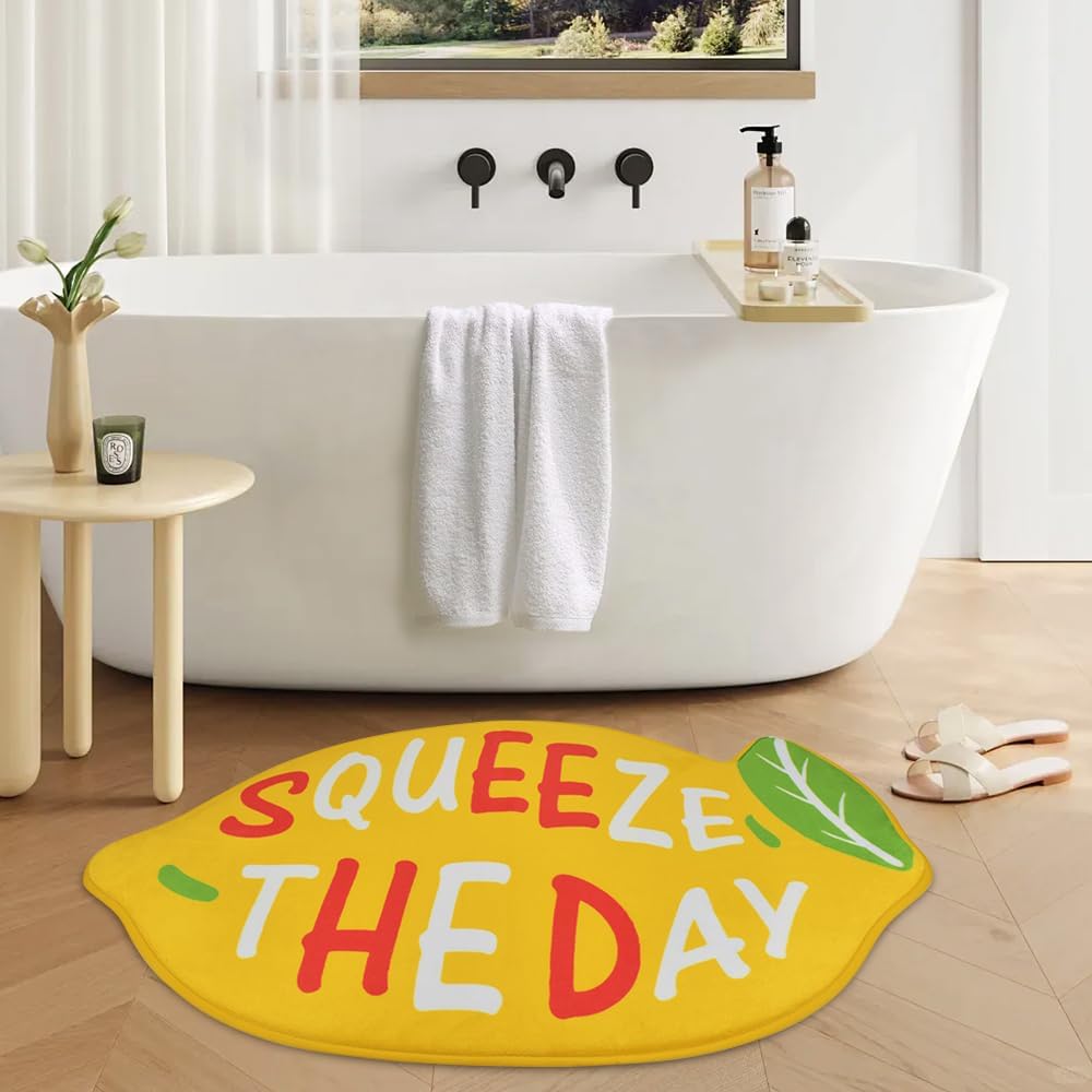 Vanleonet Alfombra de baño de limón, alfombras de baño antideslizantes, lavables, esponjosas, suaves y absorbentes, bonita alfombra de baño de limón, 30 x 20 pulgadas
