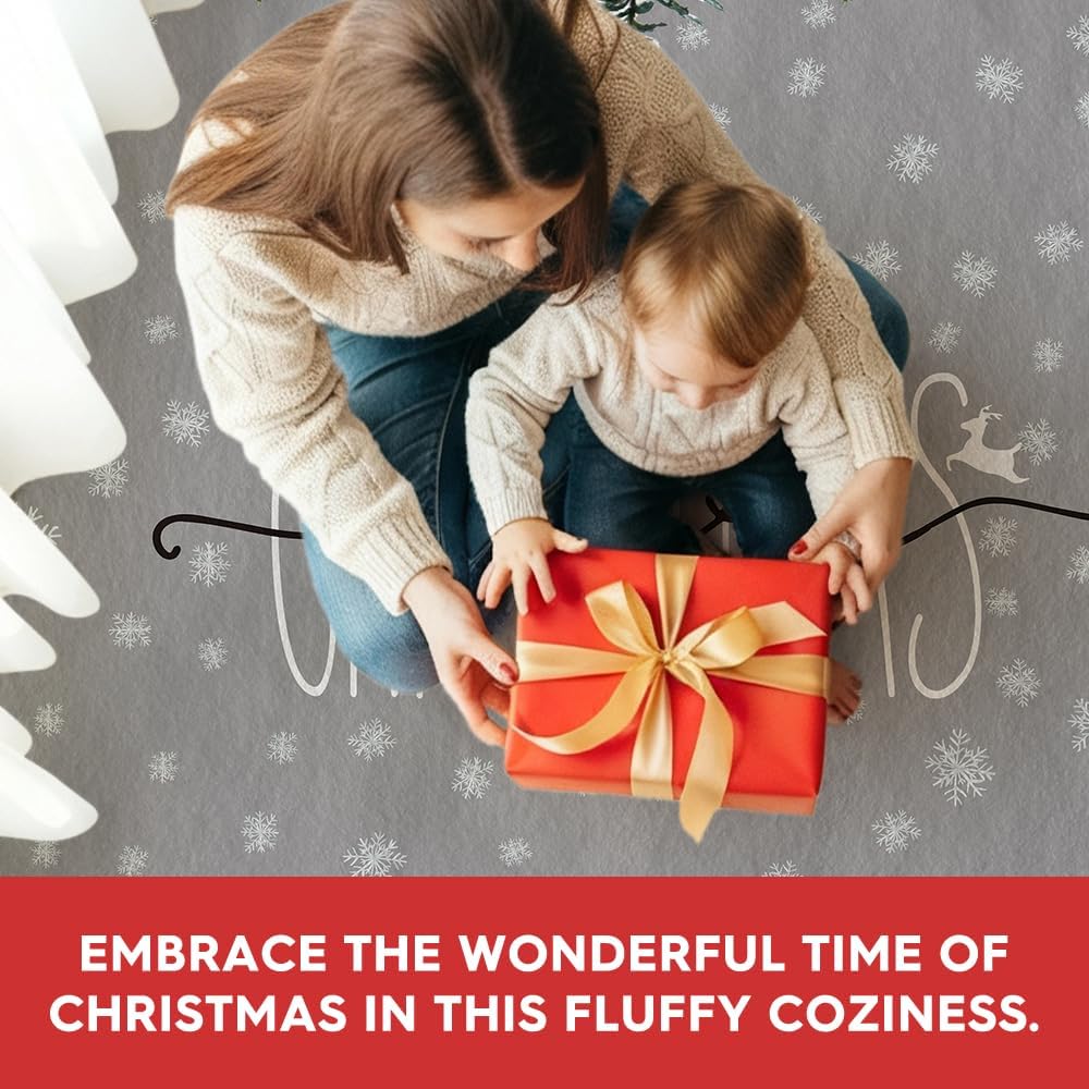 Artoid Mode Alfombra de pino gris con texto en inglés «Merry Christmas», decoración del hogar, de bajo perfil, lavable para entrada, dormitorio, sala de estar, lavandería, oficina, interior, 5 x 7