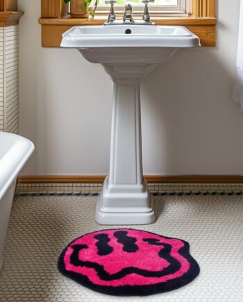 Trippy - Alfombra de cara sonriente, 26 pulgadas, retro, antideslizante, suave, vibrante y lavable, alfombra Y2K para decoración Y2K | Alfombras Hypebeast frescas para dormitorio, sala de