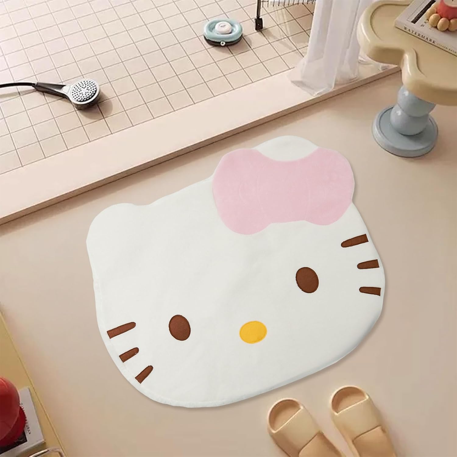 Alfombras para dormitorio, alfombra suave y lanuda absorbente de agua, alfombra de baño de dibujos animados para niñas, bonita decoración del hogar estética (blanco)