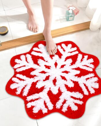 Alfombra de baño de Navidad absorbente con copos de nieve, antideslizante, color rojo, alfombra de ducha para puerta delantera, alfombra para invierno, Navidad, hogar, entrada, entrada,