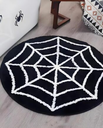 Alfombra redonda de tela de araña, alfombra circular suave y esponjosa para decoración de Halloween, sala de estar, dormitorio, baño, sala de juegos de niños, antideslizante, acogedora y moderna para