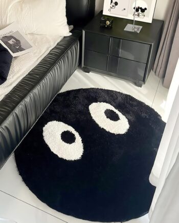 LEVINIS Alfombra redonda divertida, alfombra de área en blanco y negro, bonitos ojos, para dormitorio, mesita de noche, lanudo y antideslizante, alfombra de piso para sala de estar, habitación de los