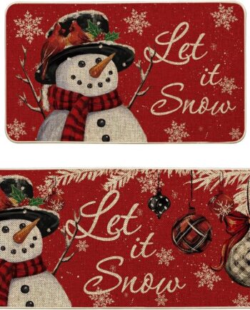 Artoid Mode Snowman Let It Snow - Juego de 2 tapetes de cocina de Navidad, diseño de copos de nieve, decoración del hogar, alfombras de cocina de bajo perfil para piso, 17 x 29 y 17 x 47 pulgadas