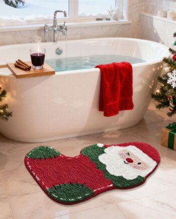 Ankah Alfombra de baño con árboles de Navidad, calcetín de Navidad y Papá Noel, suave, afelpada, de alta absorción, antideslizante, lavable a máquina, tapete de baño de felicidad para festivales