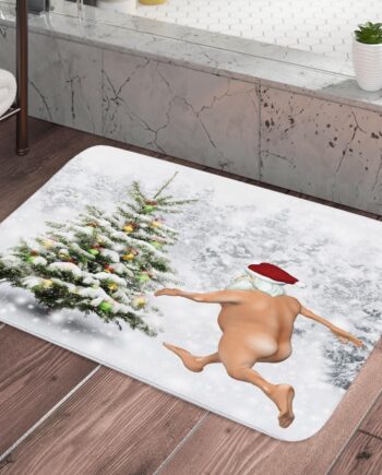 MERCHR Tapete de baño de Navidad, divertido tapete de baño de Navidad de invierno, bonito Papá Noel corriendo en la nieve, tapete de baño absorbente y antideslizante para decoración de suelo de bañera