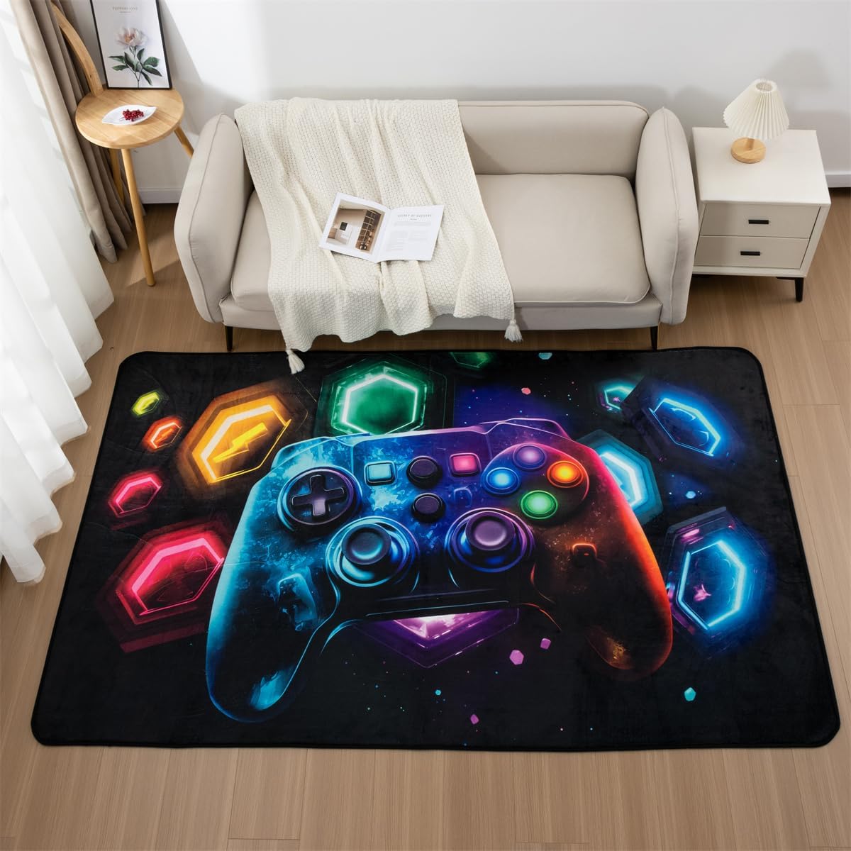 NTBED Tapete de consola de juegos Galaxy para dormitorio, sofá, sala de juegos, decoración geométrica para mesita de noche, alfombra decorativa para el suelo de los jugadores (5 x 8 pies, negro)