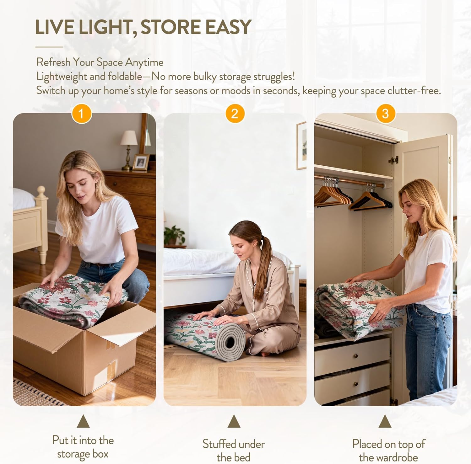 Wonnitar Tapete redondo y lavable de 5 pies, para Navidad, para dormitorio y habitación niños, con estampado de flores de Pascua, bohemio, para comedor, sala o debajo del árbol de Navidad, decorativo