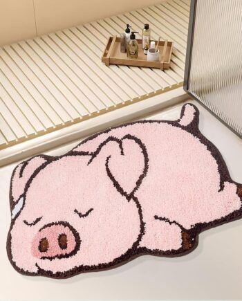 Tapetes creativos con forma de animales de dibujos animados, antideslizantes, para sala de estar, dormitorio, alfombra de baño, decoración del hogar (cerdo rosa)