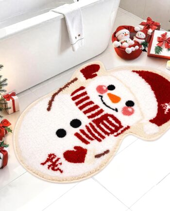 Alfombras de baño de Navidad para baño, alfombra de baño con forma de muñeco de nieve, suaves y absorbentes, alfombra antideslizante para ducha, baño y dormitorio, decoración de Navidad (27 x
