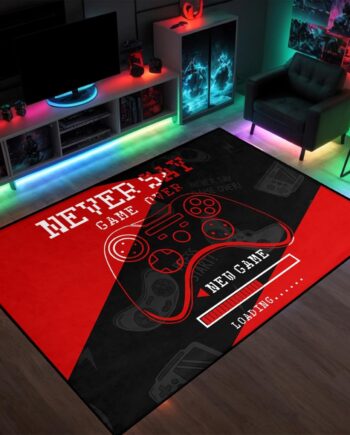 Alfombra de área de videojuegos para dormitorio, sala de estar, tapete de piso para niños, tapete de piso para niños, tapete de piso para niños, hombres, consola de juegos, rojo y negro, 35 x 23