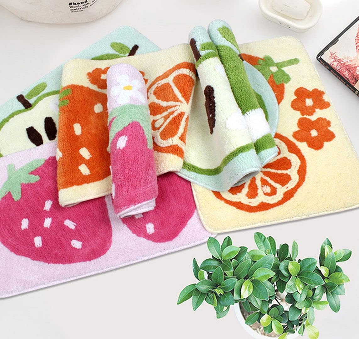 ChezMax Bonita alfombra de baño para baño, tapete antideslizante con forma de fruta, tapete absorbente para ducha, tapete lavable de microfibra de dibujos animados divertidos para cocina, interior,
