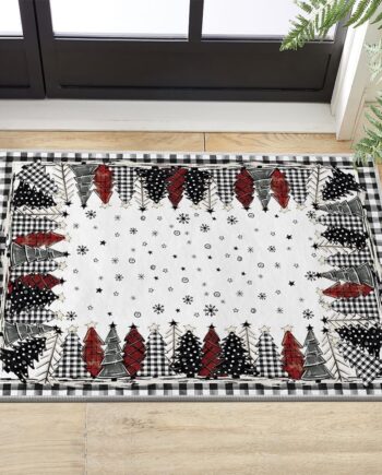 Artoid Mode Tapete con diseño de árbol de Navidad con diseño de acuarela de búfalo de Navidad, decoración del hogar, de bajo perfil, antideslizante, lavable, para cocina, entrada, dormitorio, baño,