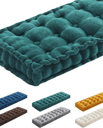 Geelin Cojines de banco de 48 x 18 pulgadas para muebles de interior, tapete de asiento grueso de felpilla de terciopelo verde oscuro con espuma viscoelástica, cojín de piso para ventana, sofá, silla