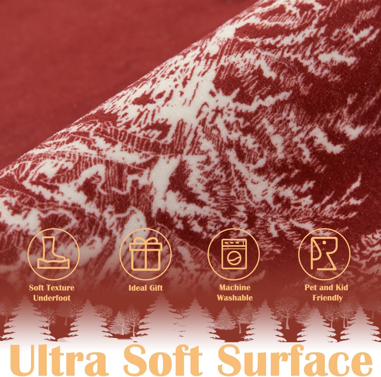 Jinchan Alfombra redonda de Navidad – 5 pies color rojo árbol de Navidad lavable antideslizante alfombra suave para cocina, dormitorio, vestíbulo, guardería, sala de estar, entrada