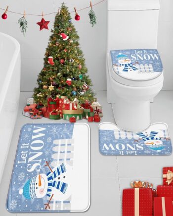 Arttown Juego de 3 tapetes de baño con diseño de muñeco de nieve de Feliz Navidad, juego de 3 tapetes de baño con diseño de copo de nieve azul invernal para baño, cubierta lavable antisedas,