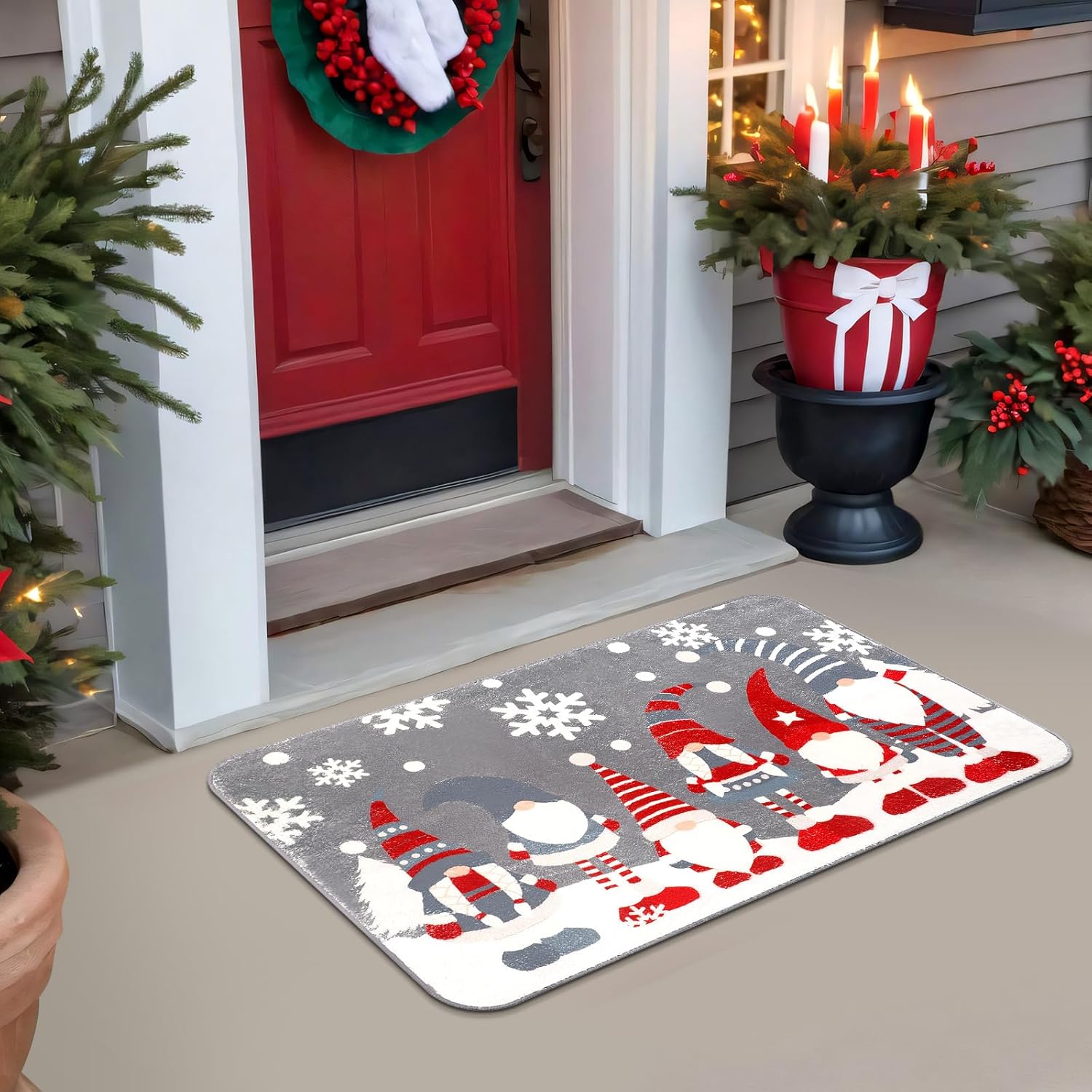 Tinideya Alfombra de baño de Navidad de 31.5 x 19.7 pulgadas, tapete de baño de invierno y Navidad, tapete antideslizante para puerta de entrada de granja, tapetes de bienvenida para vacaciones