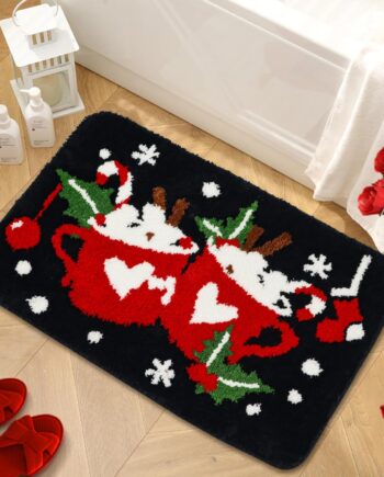 Alfombra de baño de Navidad, alfombra de baño negra, alfombra de cocina y exterior, 32 x 20 pulgadas (copa negra, 32 x 20 pulgadas)