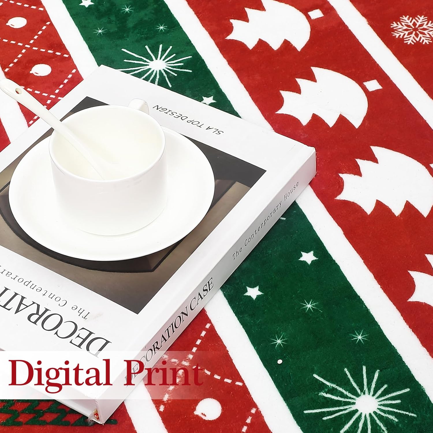 RUGSREAL Alfombra de área de Navidad de 4 x 6 pies, con árbol de Navidad y copo de nieve, bonita alfombra antideslizante con ciervos para dormitorio, lavable a máquina, para sala de estar, dormitorio,