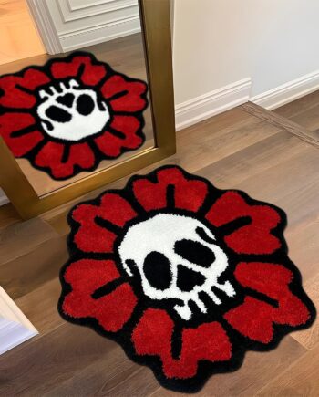 Trippy - Alfombra de baño de calavera roja, de terror, extra suave, absorbente, antideslizante, para Halloween, espeluznante, alfombra estética gótica gótica para dormitorio, 2.6 x 2.6 pies
