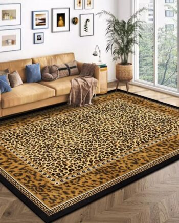 Alfombra lavable con estampado de leopardo de 5 x 7 pies para sala de estar, dormitorio, piel de guepardo marrón, antideslizante, decoración para interiores, alfombras grandes