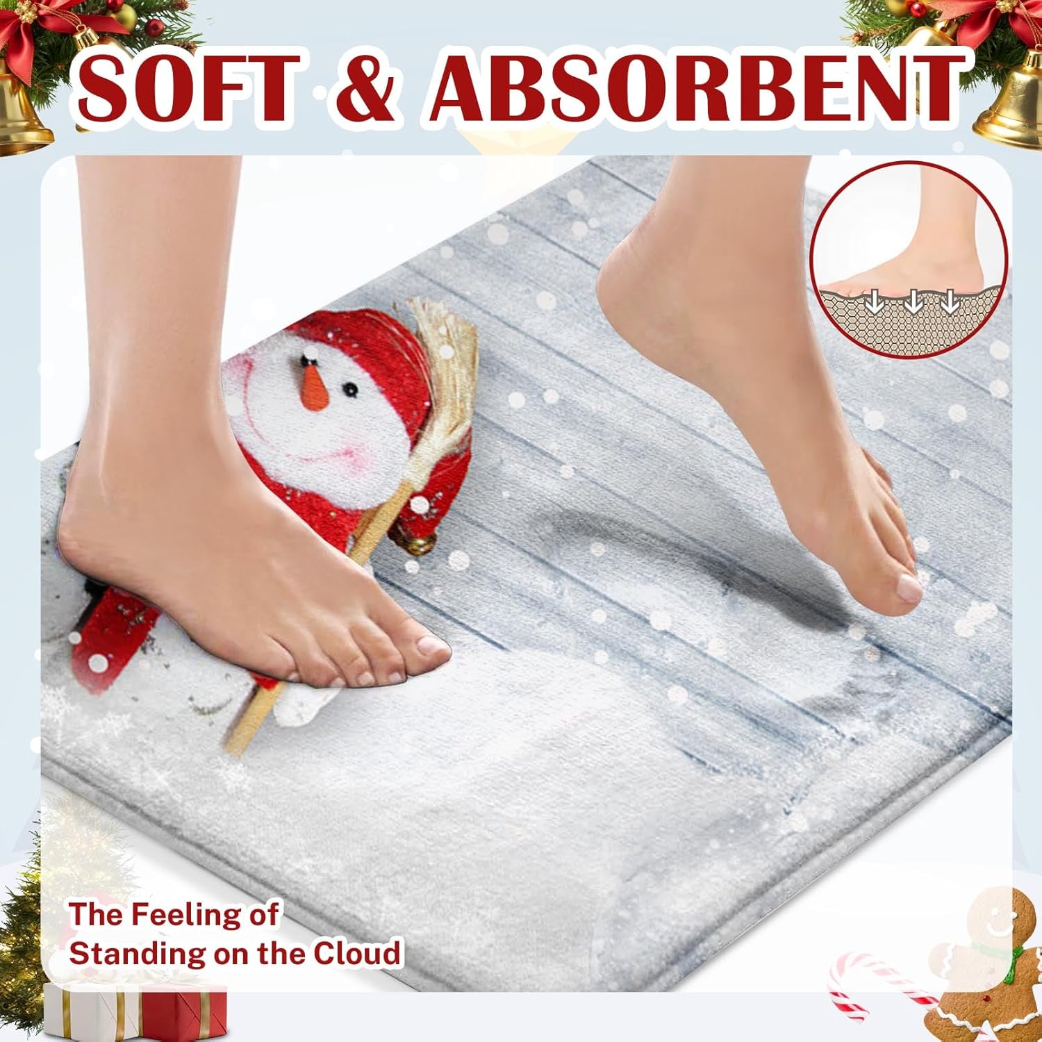 Juego de 2 tapetes de baño de Navidad, diseño de muñeco de nieve de Navidad, decoración de baño, alfombras de 16 x 24 y 20 x 32 pulgadas, decoración navideña