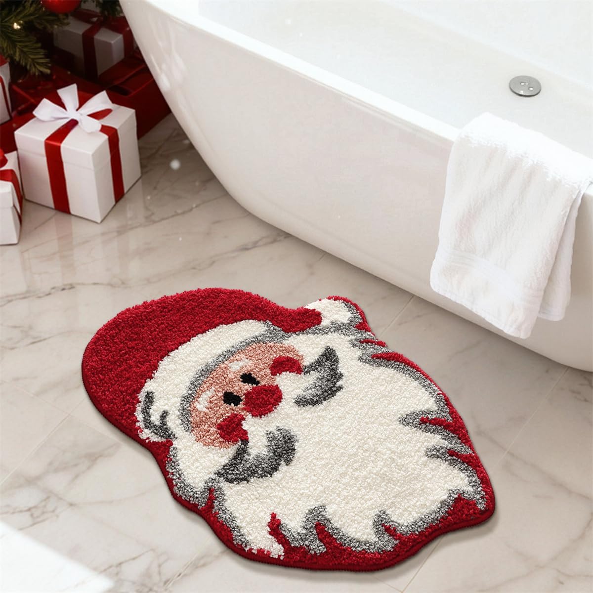 Ankah Alfombra de baño con diseño de árboles de Navidad, calcetín de Navidad y Papá Noel, suave, afelpado, de alta absorción, antideslizante, lavable a máquina, tapete de baño de felicidad para