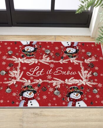 Artoid Mode Tapete para puerta de Navidad, diseño de muñeco de nieve rojo con diseño de muñeco de nieve, decoración del hogar, de bajo perfil, antideslizante, lavable, para cocina, entrada,