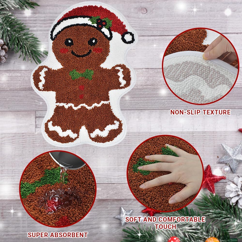 Vanleonet Alfombra de baño de pan de jengibre navideña, absorbente y antideslizante, bonita alfombra de baño de hombre de jengibre suave para baño, suelo, tina, decoración de Navidad, 30 x 20 pulgadas