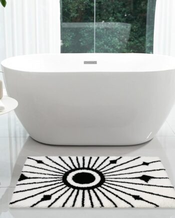 Civkor Alfombra de baño blanca y negra, alfombra de baño bohemia copetuda para baño con respaldo de TPR antideslizante, superficie de microfibra de secado rápido, alfombra de baño suave y súper