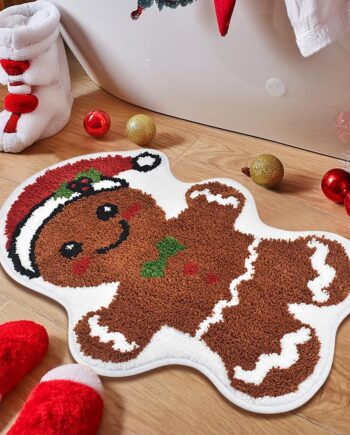 Vanleonet Alfombra de baño de pan de jengibre navideña, absorbente y antideslizante, bonita alfombra de baño de hombre de jengibre suave para baño, suelo, tina, decoración de Navidad, 30 x 20 pulgadas