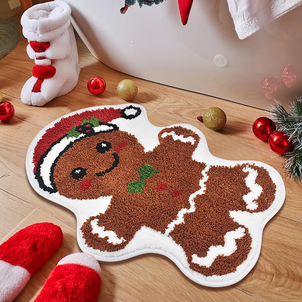 Vanleonet Alfombra de baño de pan de jengibre navideña, absorbente y antideslizante, bonita alfombra de baño de hombre de jengibre suave para baño, suelo, tina, decoración de Navidad, 30 x 20 pulgadas