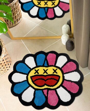 Trippy - Alfombra de cara sonriente, alfombra divertida para baño y dormitorio, alfombra decorativa estética, extra suave, alfombra copetuda de secado rápido, antideslizante, 2.6 x 3.2 pies