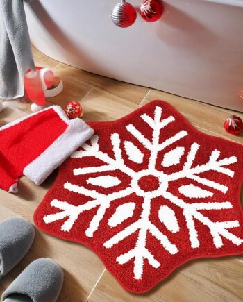 Vanleonet Alfombra de baño de copo de nieve roja de Navidad, absorbente y antideslizante, tapete de baño suave para baño, decoración de Navidad, 25 x 25 pulgadas