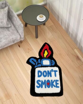 Alfombra azul de forma más ligera con no fumar, alfombra fresca para dormitorio, baño, estética, suave, copetuda, antideslizante, decoración de piso