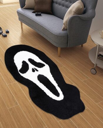 Alfombra de calavera negra grande, alfombra de baño divertida, extra suave y antideslizante, lavable a máquina, decoración gótica de Halloween, alfombra fresca para dormitorio, 1.8 x 3.6 pies