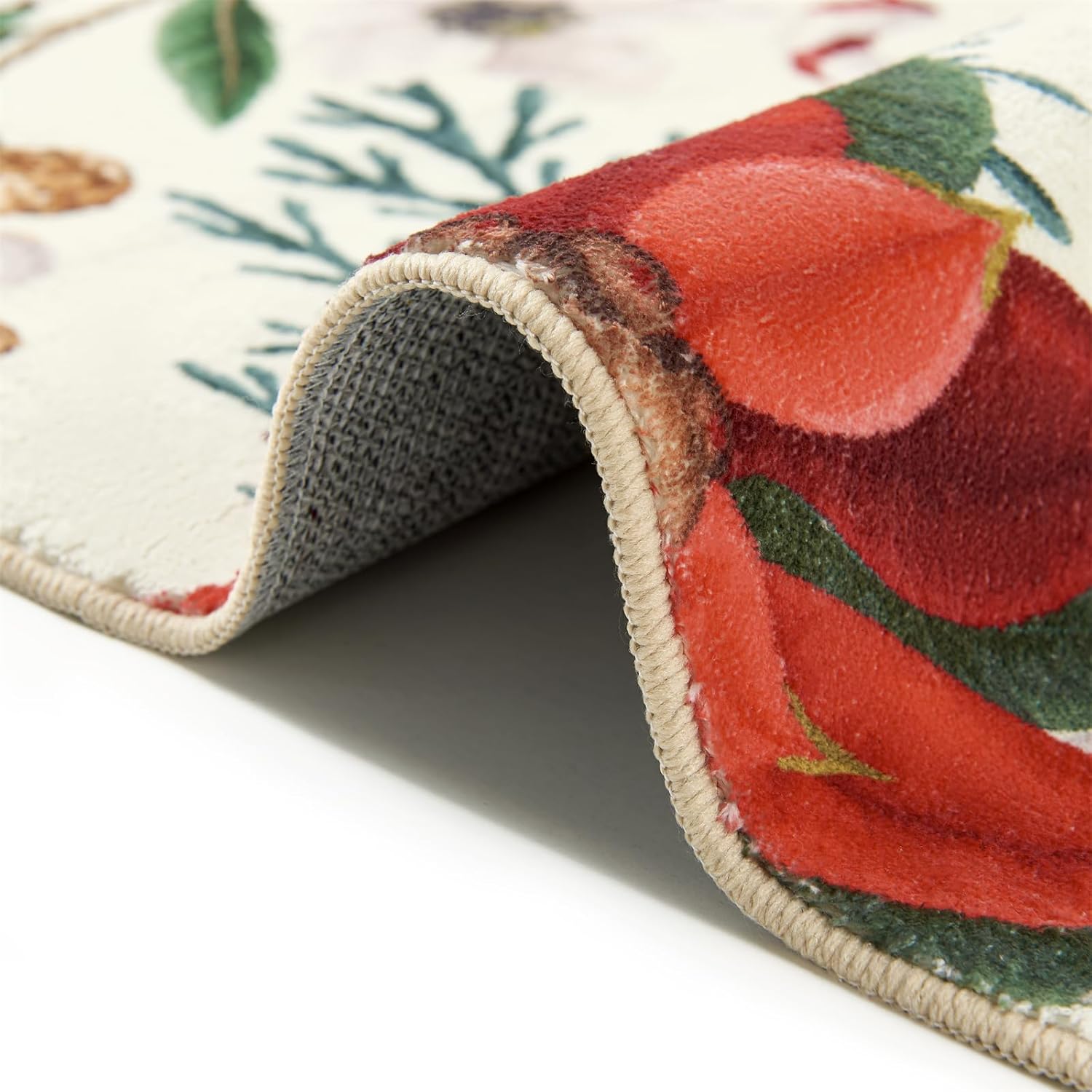 RoomTalks Tapete vintage de Navidad para puerta de interior de 2 x 3 pulgadas, alfombra de entrada de pelo bajo, lavable, árbol de Navidad, flores rojas, alfombra de plantas de invierno, alfombras de