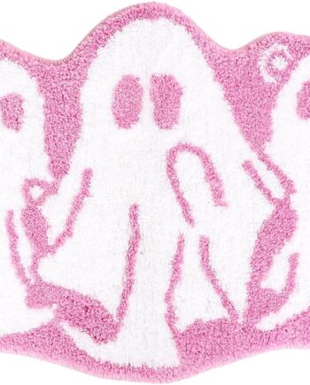 Whaline Alfombra de baño de Halloween, espeluznante fantasma rosa, tapete de baño antideslizante para el hogar, cocina, baño, dormitorio, porche, entrada