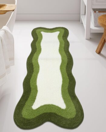 HAOCOO Alfombras de baño grandes de lujo, 24 x 59 pulgadas de largo, antideslizantes, lavables, color verde, de forma irregular, absorbente, para dormitorio, bañera, lavabo, ducha