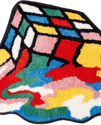 ELDONE Alfombra de cubo mágico derretido, alfombras estéticas fundibles de 34 x 24 pulgadas, antideslizantes, lavables, abstractas y únicas alfombras pequeñas, divertidas y coloridas