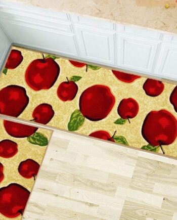 Juego de 2 alfombras y tapetes de cocina lavables a máquina, diseño de manzana roja, antideslizante, absorbente, alfombra de cocina (1'3x2'0+1'3x4'0, rojo)