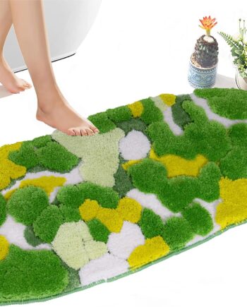 Alfombra de baño con diseño de musgo amarillo y verde, 20 x 43 pulgadas, de hoja larga, antideslizante, bohemio, grande, absorbente de agua